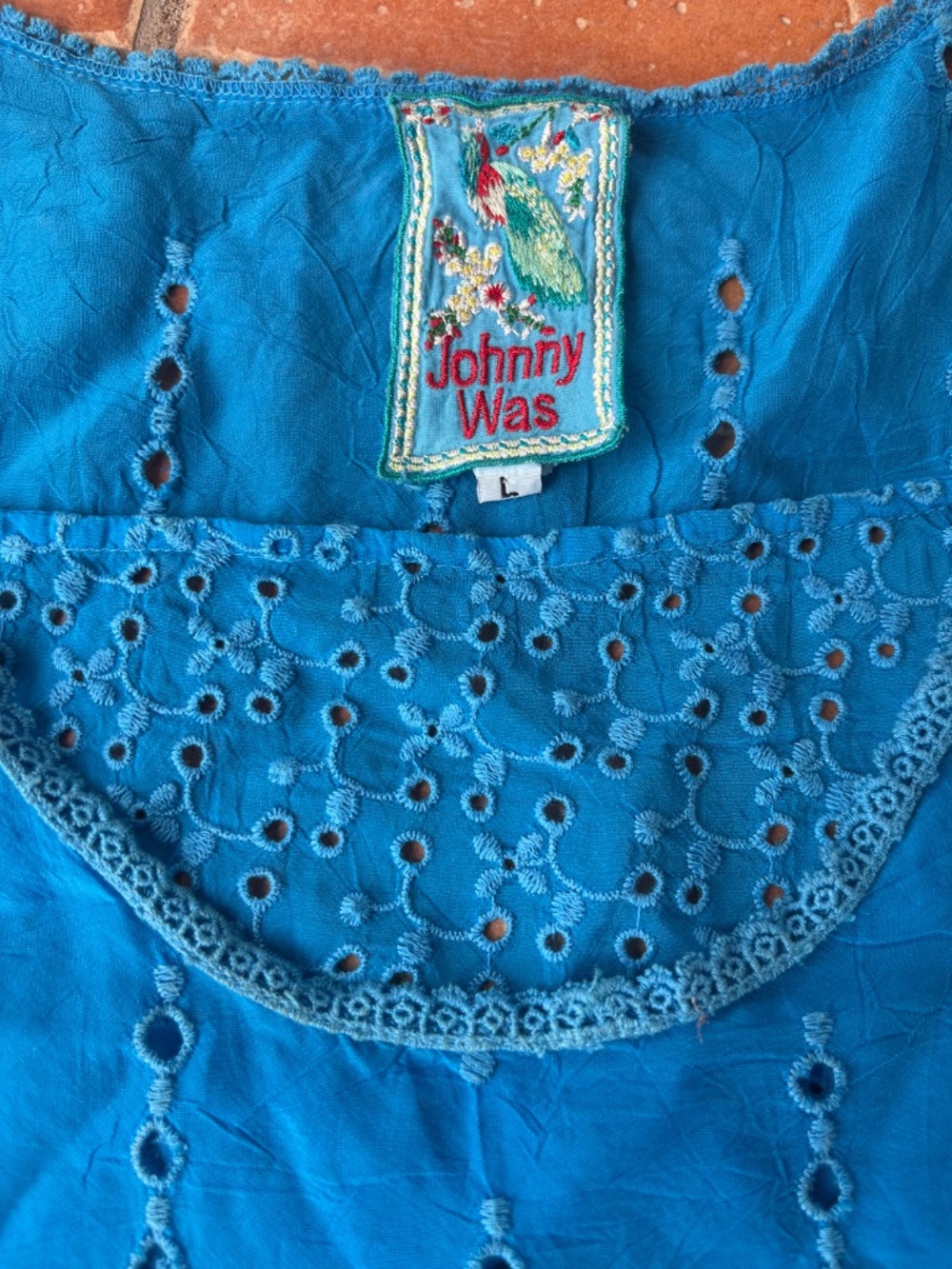 Beautiful Johnny Was Blue Rayon Eyelet Tank Top Size L  allycat - Picture 3 of 5